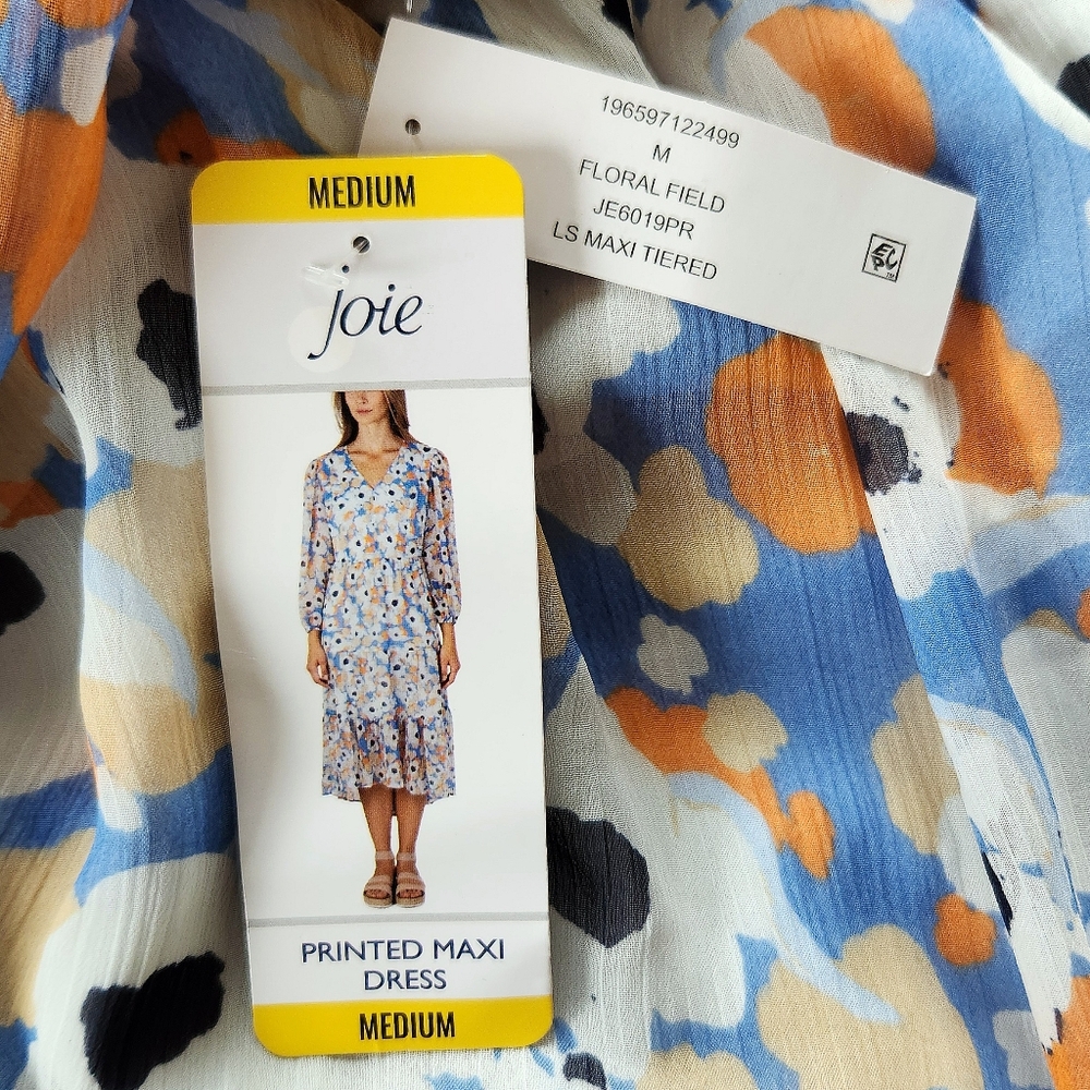 NWT Joie "Printed Maxi Dress" Floral Fields Blue Orange Tiered | Women's Size M - Picture 11 of 15